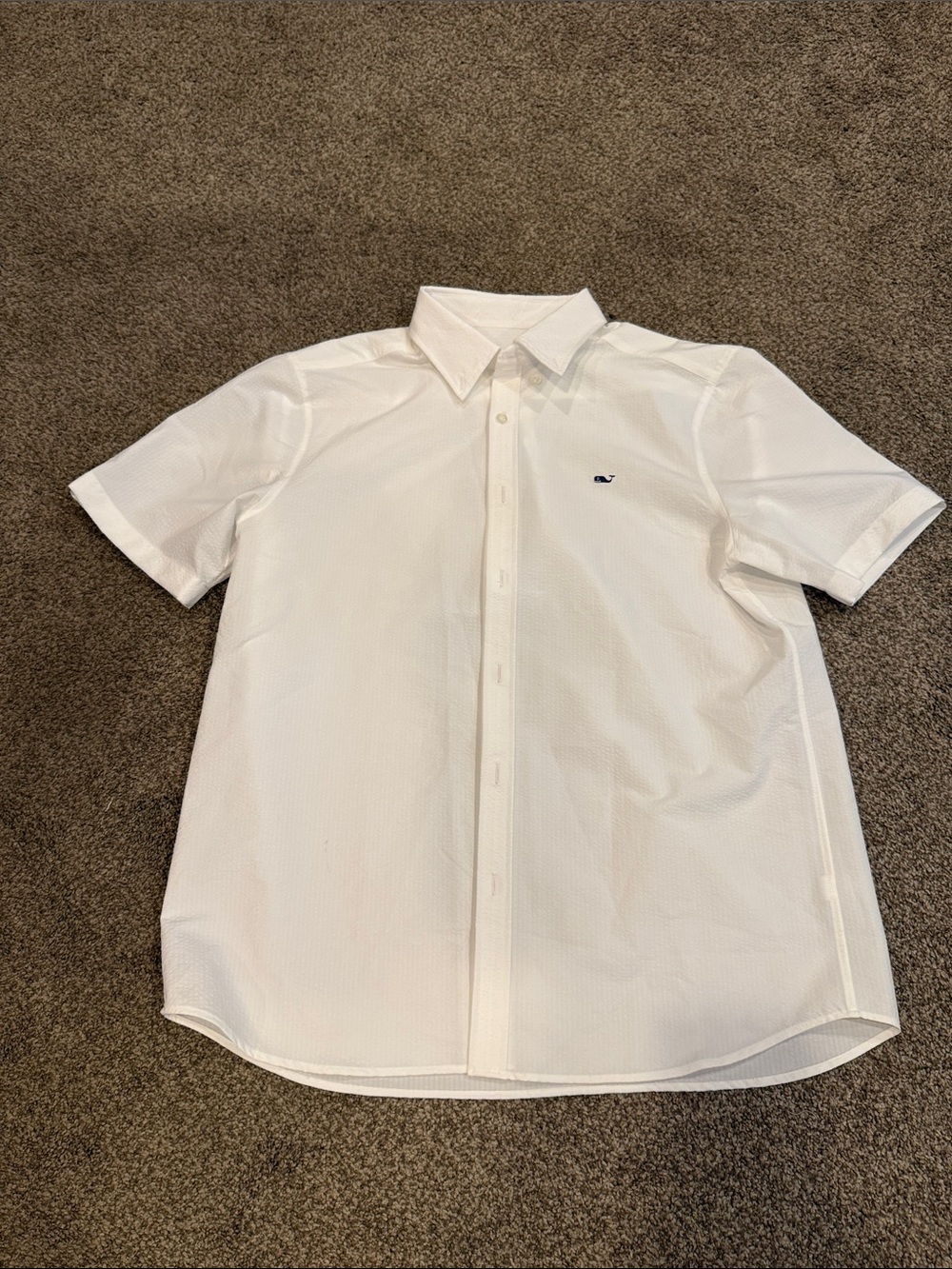 Short-Sleeve White Button-Up Shirt with Logo- performance material
